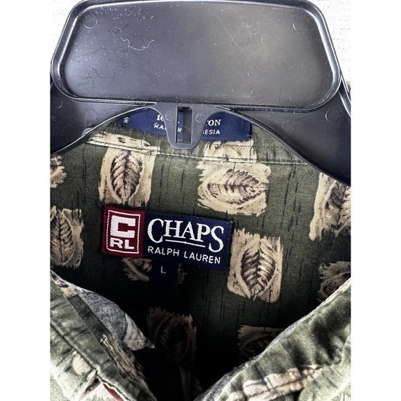 VTG Ralph Lauren Chaps Large Shirt Button Down Long Sleeve Green Leaves Nature - Picture 7 of 9